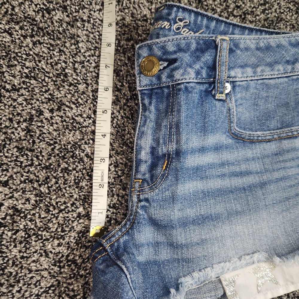 Y2k American Eagle Jean Shorts Micro Glitter Star Pockets Festival Rave Sz 10 - Picture 9 of 9